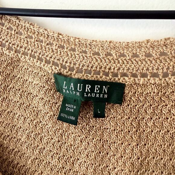 Lauren Ralph Lauren 100% Linen Knit Tank Top Brown Open Weave Minimalist L - Picture 4 of 7